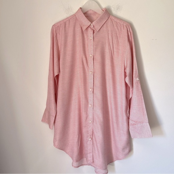 Onia Dresses & Skirts - onia Red and White Striped Button Up Shirt Dress Pockets Coastal Beachy Summer